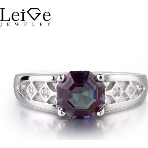 Leige Jewelry Color Change Lab Alexandrite Rings Engagement Classic Gemstone Octagon Shape Unique Design For Girlfirend