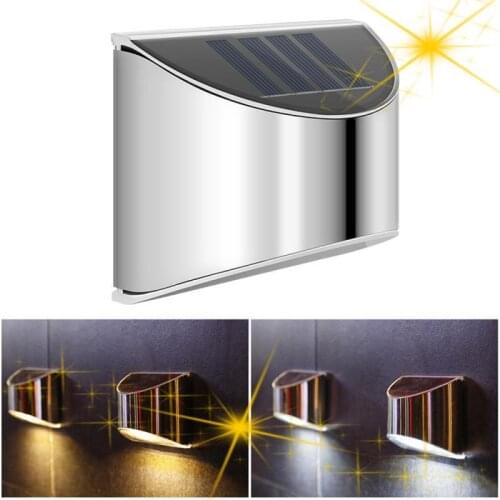 2Pcs Outdoor Solar Light Stair Step Light Stainless Steel Simple Pane Landscape Wall Light Waterproof Fence Deck Wall Stairs LED