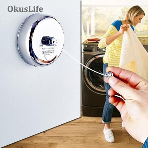 2.8M Wall Mounted Stainless Steel Laundry Organization Clothes line Retractable Nylon and Wire Rope Outdoor Camping Drying Tools