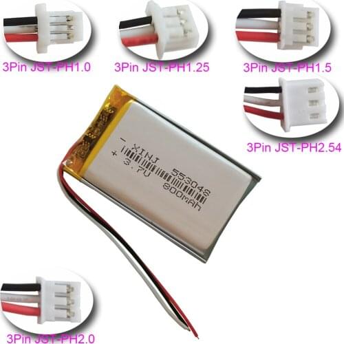 XINJ 3.7V 800mAh 3 Wires Thermistor Polymer 5.5mm Thick Rechgerable Lipo Lithium Li Battery 553048 3Pin For GPS Camera DashCam