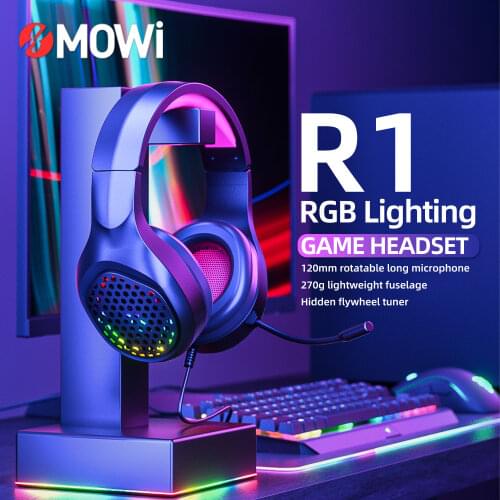 XMOWi R1 Stereo Gaming Headphone with mic for PC Noise Cancelling Over Ear Headphones 50mm speaker RGB LED Light Bass Surround
