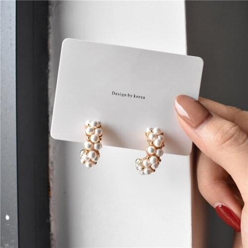 New Vintage Japan Korean Hoop Earrings For Women Handmade Sweet Simulated Pearl Circle Jewelry Pendientes Gifts wholesale 2020