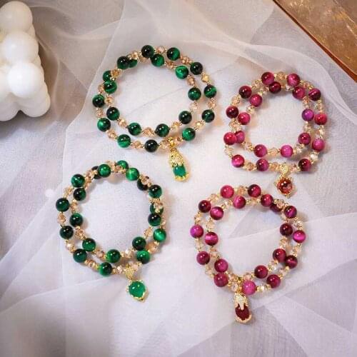 Tiger Eye Stone Bracelet Female Pixiu Fox Bracelet Hand-made Beaded Bracelet Temperament Simple Gift for Girlfriends