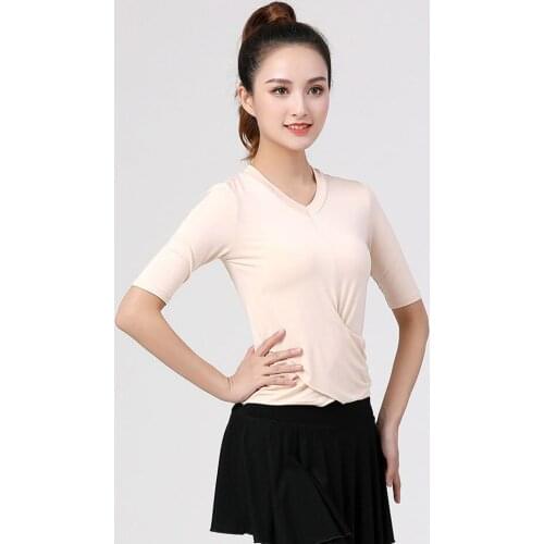 2021 New CM011 Half Sleeve Cross Design Female Latin Dance Tops Women Dancing Shirt for Belly Ballroom Dance Performance