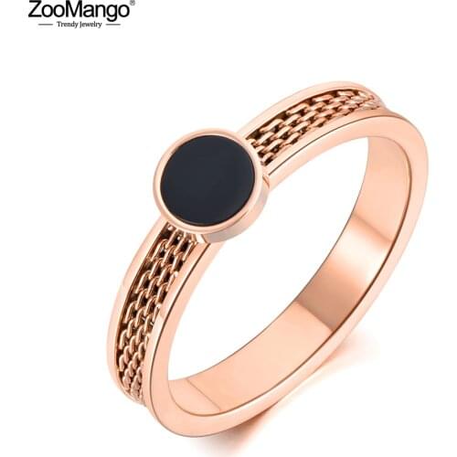ZooMango Original Design Black Acrylic Anniversary Ring Jewelry For Women Trendy Rotatable Titanium Stainless Steel Ring ZR19091