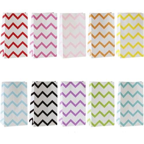2-10pcs Colorful Kraft Paper Bag Treat Candy Chevron Polka Dot Cookie Packaging Party Favors Wedding