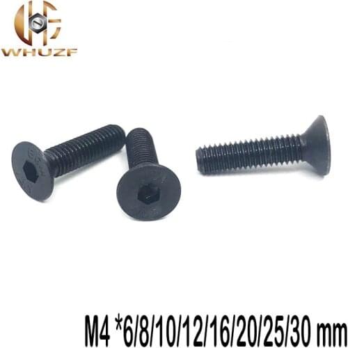 200pcs/Lot 10.9 Metric M4 *6/8/10/12/16/20/25/30 mm Steel Flat Countersunk Head Drive black Hexagon Socket Cap Screw Bolt