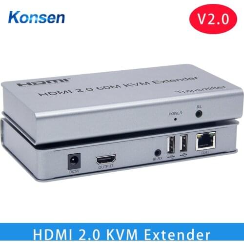 4K 60HZ HDMI 2.0 60M USB KVM HDMI Extender Transmitter Receiver HD Extension Converter Over RJ45 Ethernet UTP CAT 5e 6 6A Cable