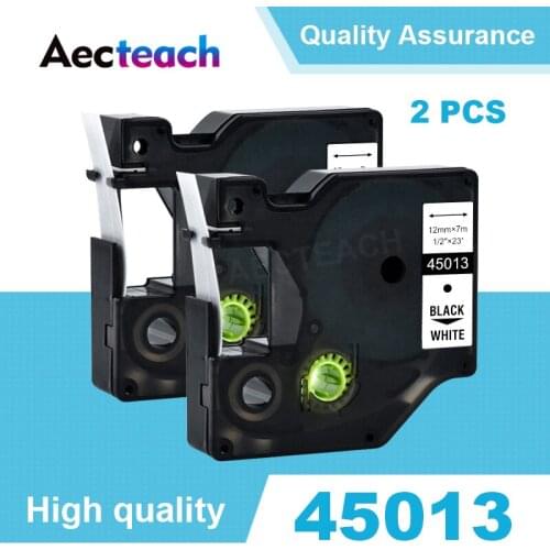 Aecteach 2PCS Multicolor 45013 Compatible Dymo D1 manager 12mm Black on White Label Ribbons for Dymo Label Manager 160 280 210