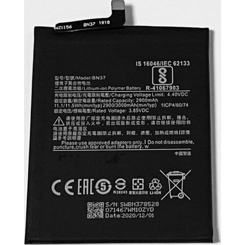 3.85V 3000mAh BN37 For Xiaomi Redmi 6 M1804C3DG M1804C3DI M1804C3DH 6941059613497 Battery