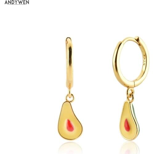 ANDYWEN 2021 925 Sterling Silver New Fruits Aros Aguacate Drop Earring Clips Luxury Jewelry Loops Piercing For European Women