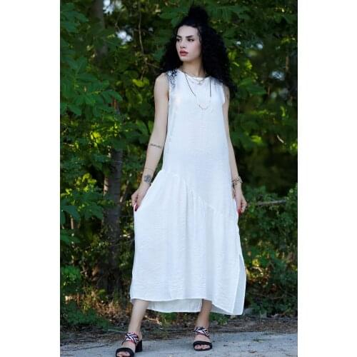 Sleeveless Slit Dress White-20262.1234