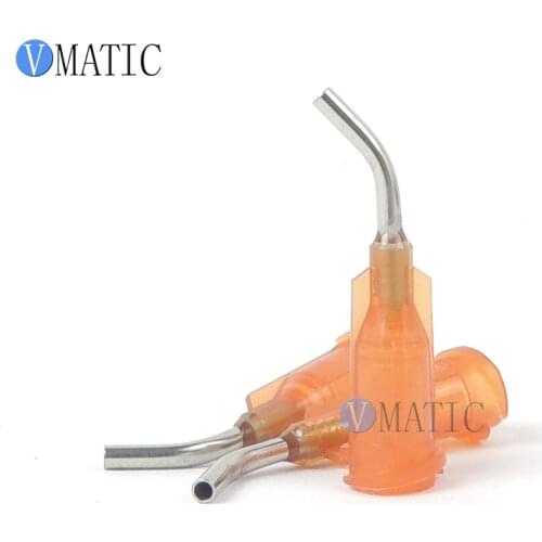 Free Shipping 100Pcs 15G Amber 0.5'' Tubing 45 Degree Bent Chemical Resistant Glue Needle Tip 1/2 Inch