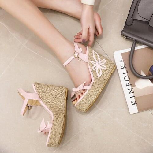 Women Shoes 2021 Bohemian Women Wedge Summer Sandals Pumps Cross-tied High Heels Platform Zapatos Mujer big size 30-46