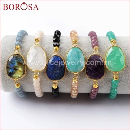 BOROSA 5PCS Gold Color Labradorite White Quartz Lapis Amazonite Faceted Stone 6mm Glass Beads Bracelet Jewelry for Women G1406