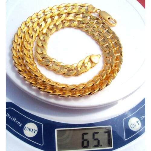 24K Solid Gold GF real two-sided sequence sand Cuban Link Chain Necklace 23.6inch Not satisfied, 7 days no reason to refund