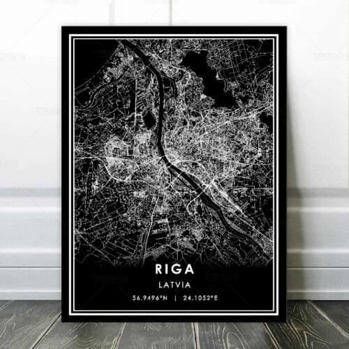 Black and White World City Map RIGA Wall Art Canvas Poster Prints Nordic Style Paintings Picture Living Room decoration