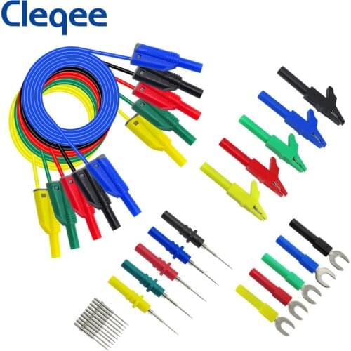 Cleqee P1050B 20PCS Stackable 4mm Banana Plug Silicone Test Lead Kit with probes Alligator Clip U-type Harpoon for Multimeter