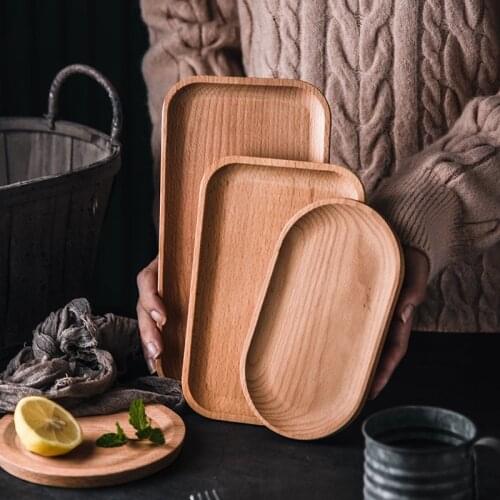 Wooden Dessert Bread Plate Wood Serving Tray Square Rectangle Breakfast Bread Dessert Cake Platter Dinner Kitchen Tableware