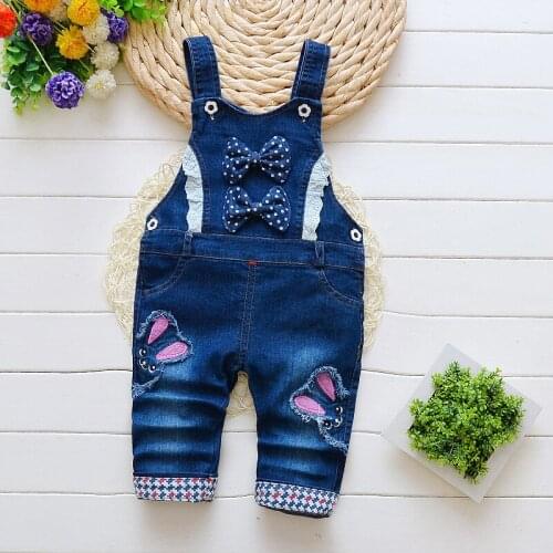 Baby pants spring autumn infant girls casual cotton cartoon denim bib pants children baby overall trousers toddler bebe outfits