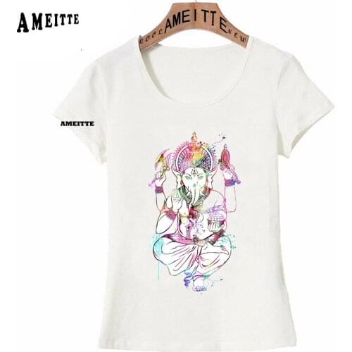Ganesha Buddha Yoga Watercolor Colorful Print T-Shirt Summer Fashion Women T-Shirt Cute Casual Girl Tees New Zen Art Woman Tops
