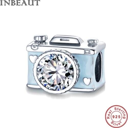 INBEAUT 2020 Enamel charm 100% 925 sterling silver blue camera beads fit women Brand bracelet original DIY jewelry making