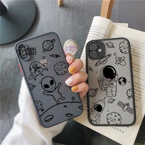 Ottwn Matte Clear Phone Case For iPhone 11 Pro Max 12 12 Mini X XR XS Max 7 8 Plus SE 2020 Space Astronauts Hard PC Back Cover