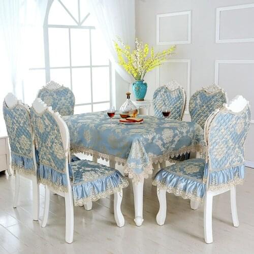 1/4/6 Pcs Tablecloth Set 10 Patterns Lace European Dining Chair Cushion Chair Back Cover Table Cloth Cover Non Slip Seat Mat
