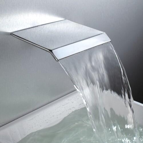 AZOS Wall Mounted Waterfall Tub Spout Bathroom Fixtures High Flow Filled Tub Sprinkler For Bathroom Sink Faucet Chrome