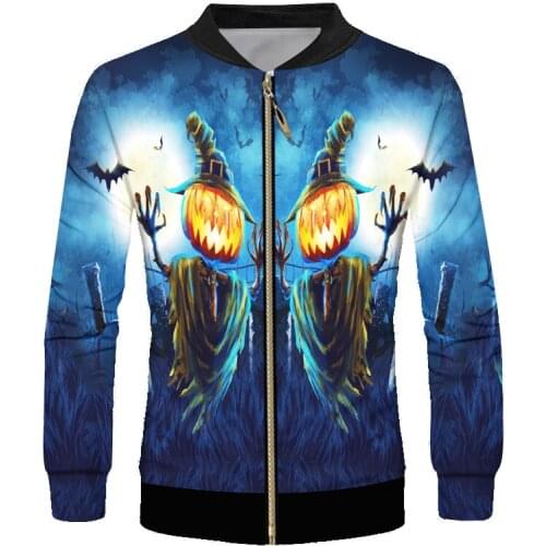 OGKB Winter Halloween New Man Pumpkin Zip Jacket Street Wear Best Selling Wholesale 6XL Mens 3D Printed Clothing