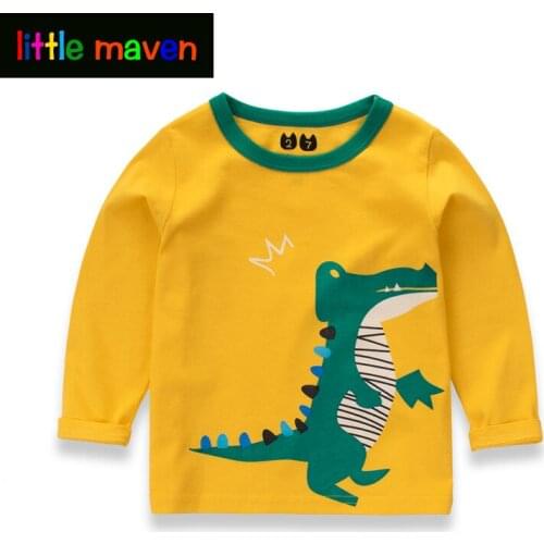 Autumn Childrens Tee Shirts for Boys Long-sleeve Animal Print Cotton Blouse for Kids to School Baby Boy Clothes 2-10 Years