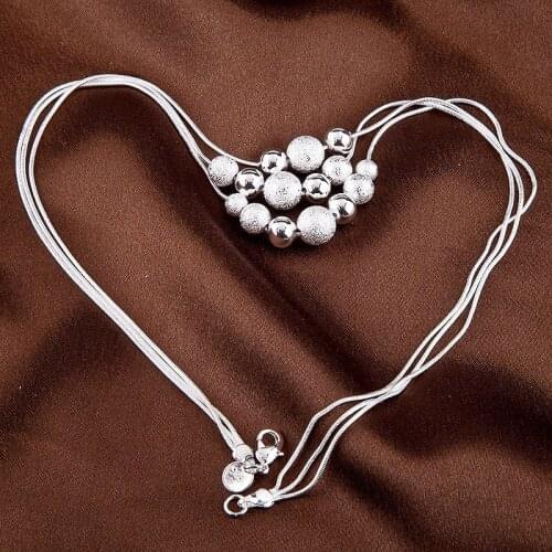 925 Sterling Silver Retro Frosted round beads Snake chain Necklace for woman classic Jewelry fashion Christmas gifts