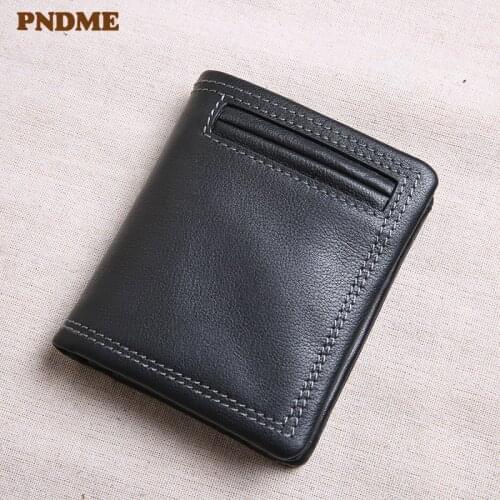 PNDME fashion simple genuine leather mens wallet casual high quality natural soft cowhide womens cardholder small coin purse