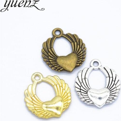 YuenZ 10pcs Antique Silver color Gold Color Hearts Wings Charms For Necklace Bracelet Jewelry Making 22*19mm D439