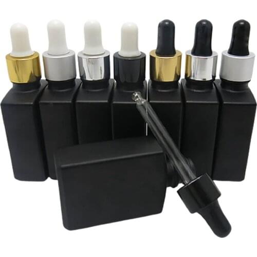 200 x 30ml Empty Frost Black Square Flat Glass Bottles With Aluminum Dropper 1oz Glass Dropper Container for Essential Oil Use