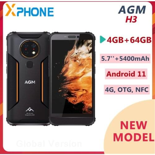 AGM H3 IP68/IP69K Waterproof Rugged Phone 4GB 64GB 5.7" 5400mAh Smartphone Android 11 NFC Mobile Phone Front Speaker