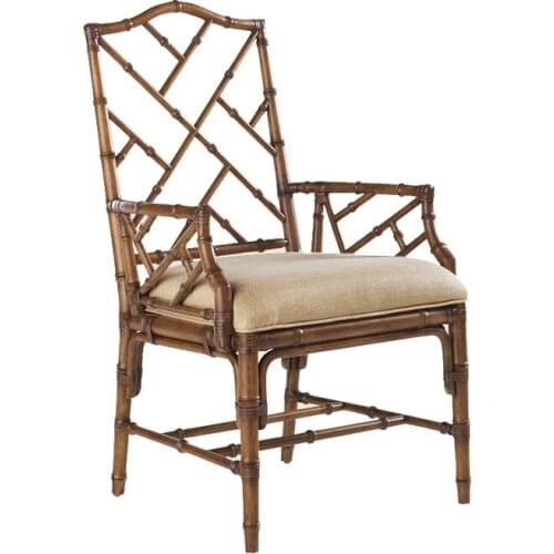 Island villa style leisure bamboo restaurant dining chair American Art armchair linen soft bag back chair