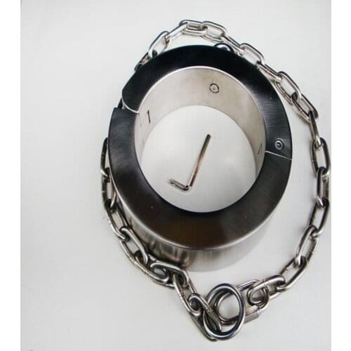 Super Heavy Stainless Steel Sex Collar With Steel Chain Man/Woman Bdsm Bondage Slave Collar Restrictive Adults Games Metal Bdsm
