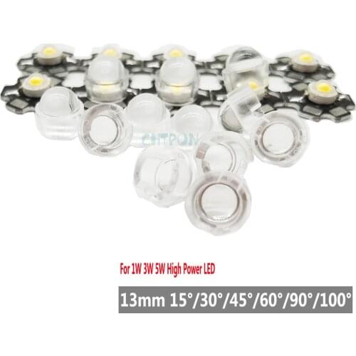 50 pcs 13mm LED lens 15/30/45/60/90/100 degree, PMMA convex acrylate lens, suitable for 1W3W5W LED PCB