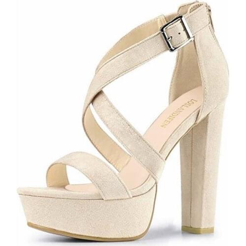 Womens Open Toe Cross Strap Buckle Wedge Platform Sandals High Heel Chunky Block Heels Dress Party Wedding Shoes 817A-003VE