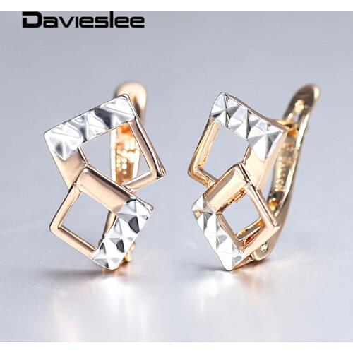 Stud Earrings for Women 585 Rose Gold White Gold Color Double Squares Huggie Earrings Party Wedding Jewelry Gifts New LGE292