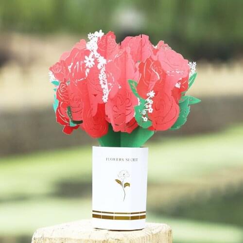 10pcs Wholesale 3D Handmade Red Rose Display Paper Invitation Greeting Cards Teachers' Day Wedding Mothers Day Birthday Gift