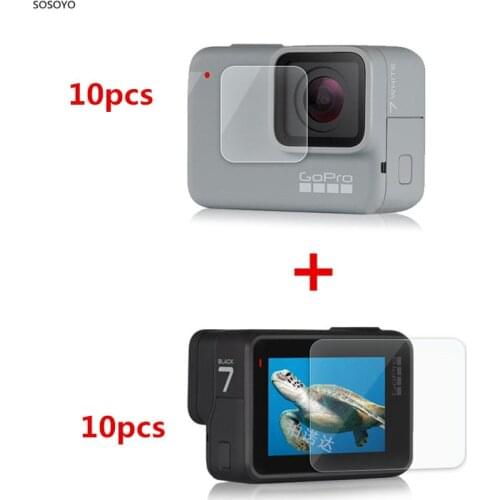 10pcs HD Screen Protective Film + 10pcs Tempered Lens Protector Film Set For GoPro Hero 7 White&Silver Sports camera Accessories