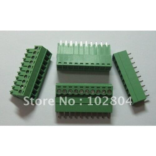 200 pcs Screw Terminal Block Connector Pitch 3.81mm 10 pin/way Green Color Pluggable Type