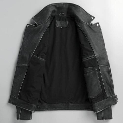 2020 Vintage Black Men American Motorcycle Leather Jacket Plus Size XXXXL Genuine Thick Cowhide Slim Bikers Coat FREE SHIPPING