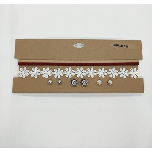 3 Pcs Necklaces+3 Pairs Earrrings Lace Flower Choker Necklace Ball Crystal Sun Face Earrings Jewelry Set Gift for Women Girl