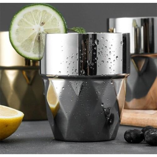 330ML Double Wall 304 Stainless Steel Beer Cup Diamond Pattern Ice Cold Water Mug Bilayer Coffee Milk Tea Lemon Juice Mug