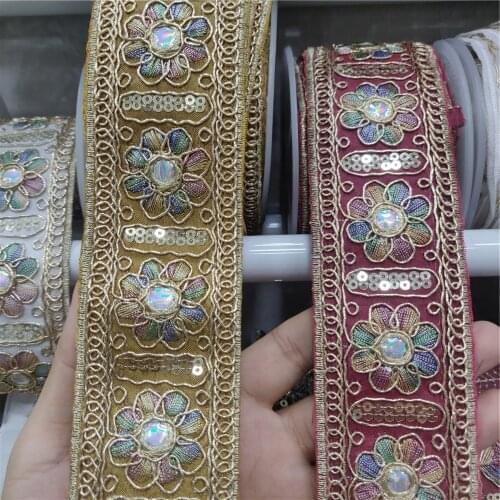 4.8 cm Wide Embroidered Gold Thread Flowers Lace Webbing DIY Craft Sewing Accessories Sequin Wedding Decoration Fabric