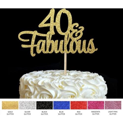 40 Birthday Cake Topper- 40 & Fabulous Cake Topper 40th Party Cake,Gold Glitter Script Decoration