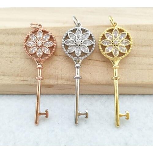 5 Pcs Tiny CZ crystal key shaped Charm,CZ zircon Stone Micro pave Pendant,women Jewelry Finding DIY necklace making PD818